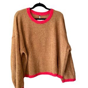 Free People Unstructured Brown and Red/Orange Collar Sweater  Large